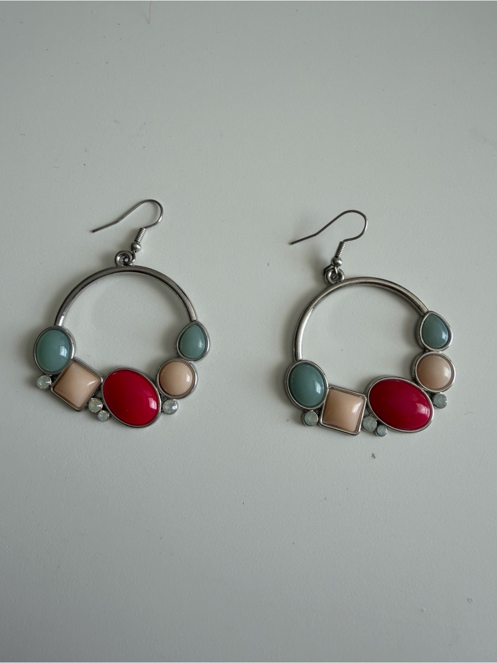 Color-Block Hoop Drop Earrings with Red Accent